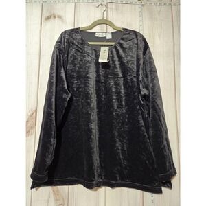 By Design Woman Shirt Womens 22W Black Velvet Floral Tunic Plus Size Long Sleeve